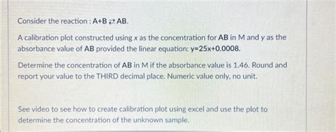 Solved Consider The Reaction A Bab A Calibration Plot Chegg