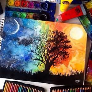 Night And Day Tree Painting Art Painting Drawings Artwork