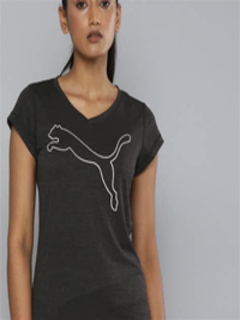 Buy Puma Women Charcoal Grey Logo Printed V Neck Drycell Slim Fit