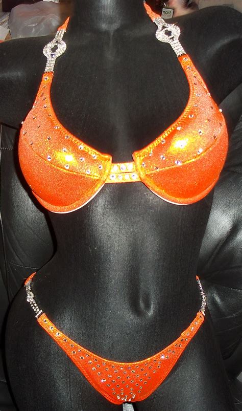 Style Orange Metallic Underwire Bra Competition Bikini With