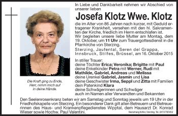 Traueranzeigen Von Josefa Klotz Trauer Bz