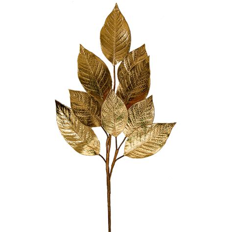 34 Metallic Artificial Magnolia Leaf Stem Gold — Silks Are Forever