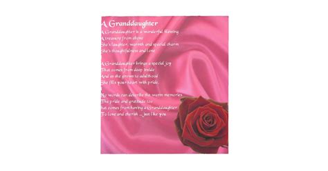 Granddaughter Poem Pink Silk And Rose Notepad Zazzle