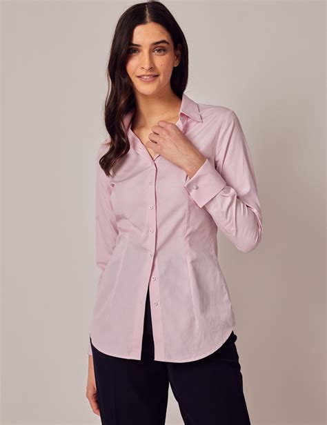 Women S Executive Pink White Fine Stripe Fitted Shirt Double Cuffs