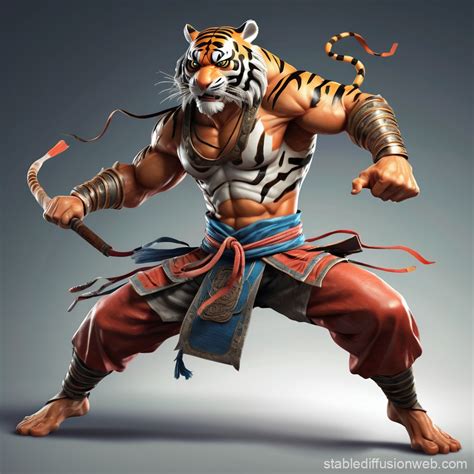 Tiger Warrior Fighting Pose Stable Diffusion Online