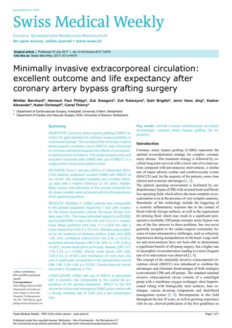 PDF Minimally Invasive Extracorporeal Circulation Excellent Outcome