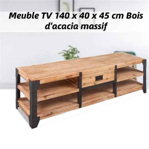 Meuble Tv 140 X 40 X 45 Cm Bois D Acacia Massif Lam5 Cdiscount Maison