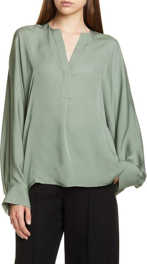 Vince Split Neck Silk Blouse Tops Fashion Nordstrom Sleeves Long Sleeve Silk Neck Women