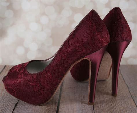 Burgundy Wedding Shoes With Matching Lace Overlay Weddingshoes