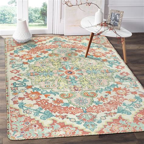 Lahome Bohemian Floral Medallion Area Rug X Pink Rug For Bedroom