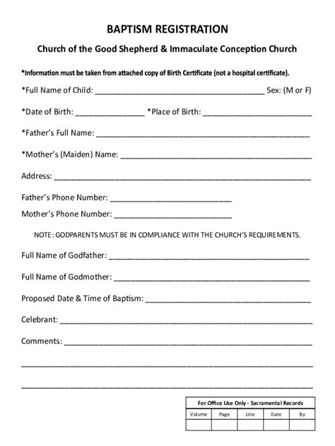 Fillable Online Baptism Registration Form Church Of The Good Shepherd Fax Email Print Pdffiller