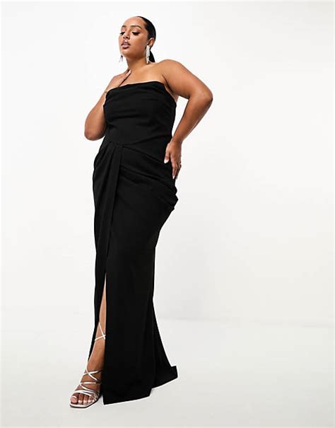 Asos Design Curve Corset Bandeau Maxi Dress In Black Asos