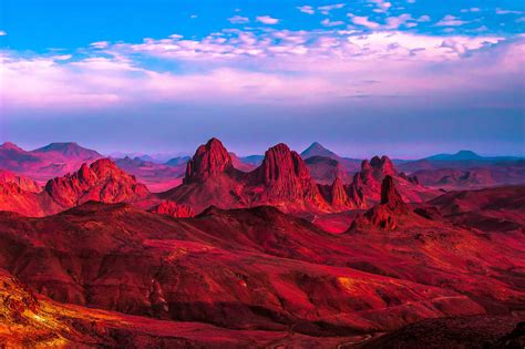 Algeria Sahara Mountains Sky Sand Clouds Desert Far View