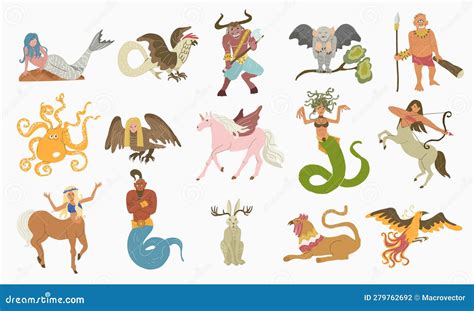 Conjunto De Iconos De Criaturas Míticas Ilustración del Vector