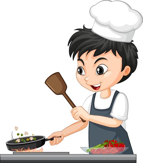 Cartoon Character Of A Chef Boy Cooking Food 2701403 Vector Art At Vecteezy