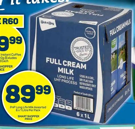 PnP Long Life Milk Assorted 6x1Litre Per Pack Offer At Pick N Pay