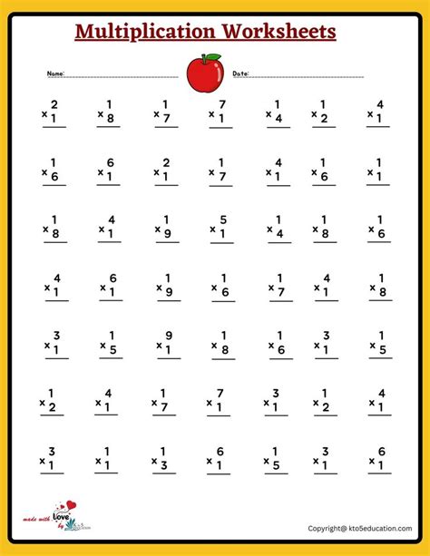 7x7 Multiplication Worksheet 1 To 10 Free Download Check More At