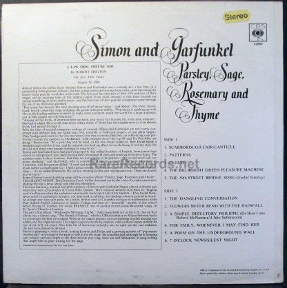 Simon And Garfunkel Parsley Sage Rosemary Thyme UK Stereo LP