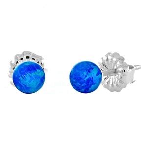 Mm Australian Pacific Blue Opal Ball Stud Post Earrings Etsy