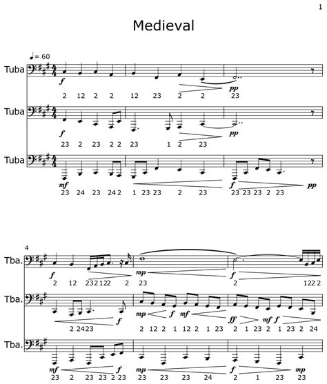 Medieval Sheet Music For Tuba