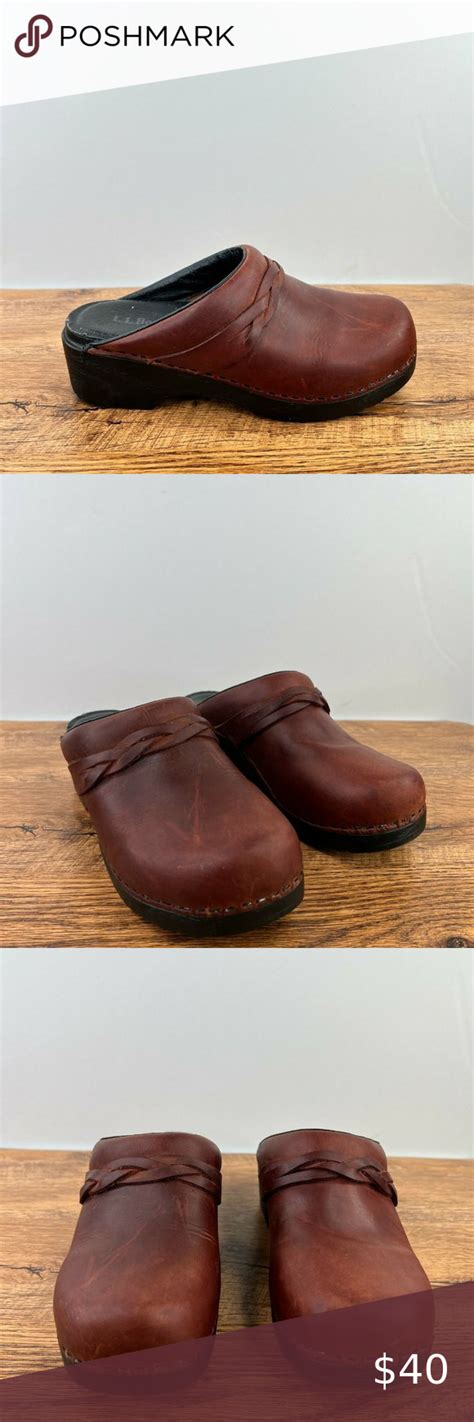 Ll Bean Brown Leather Slip On Comfort Mule Clog Shoe Womens 366 Nurse