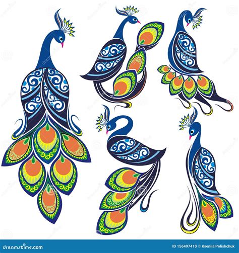 Peacocks Peacock Vector Set Bird Logo Stock Vector Illustration Of