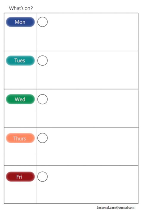 weekly schedule template monday friday