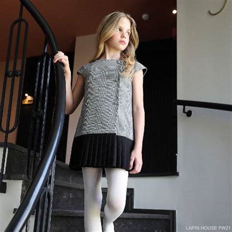 Lapin House Girls Black White Houndstooth Check Wool Dress