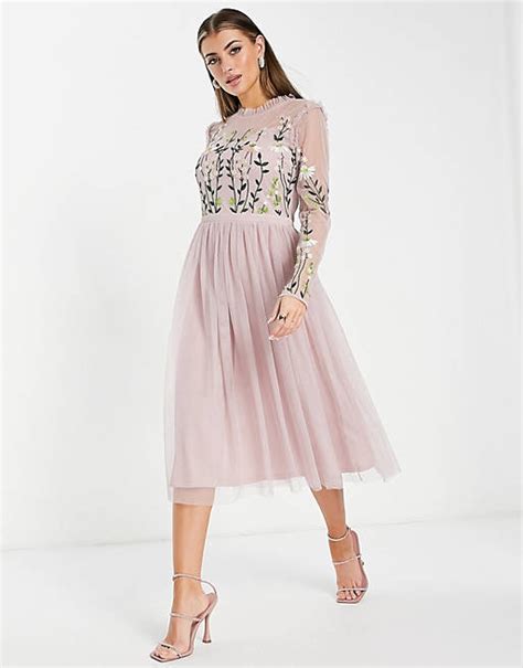 Frock And Frill Bridesmaid Midi Dress With Pleated Skirt And