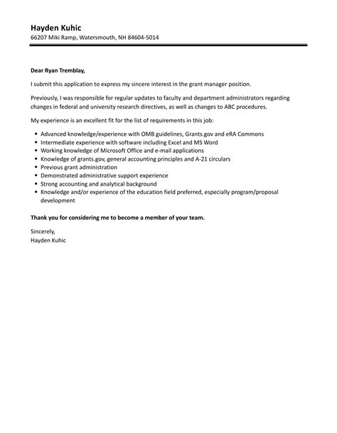 Grant Manager Cover Letter Velvet Jobs