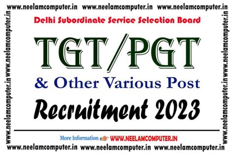 Dsssb Tgt Pgt Various Post Recruitment 2023 Neelam Computer