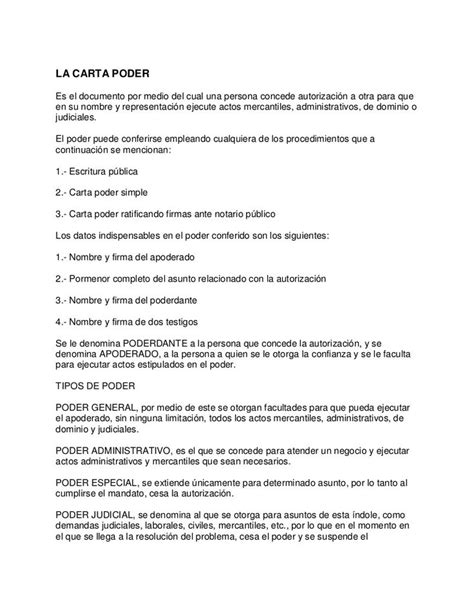 Carta Poder Modelo Carta Ejemplo De Carta Cartas De Credito