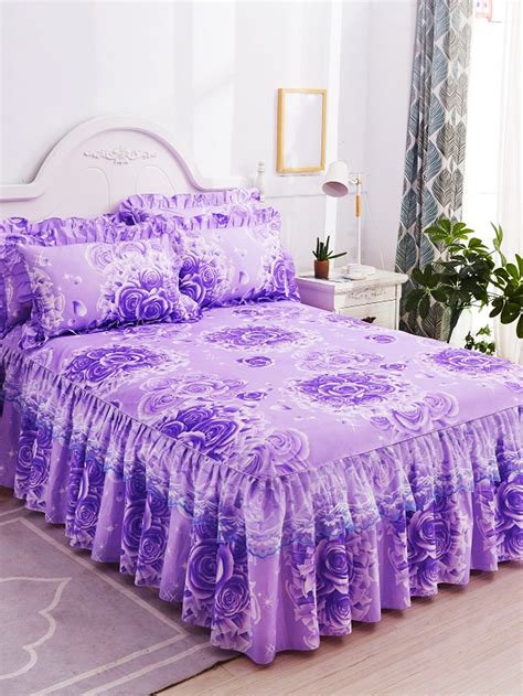 1pc Flower Pattern Bed Skirt Modern Fabric Bed Skirt For Home Lace