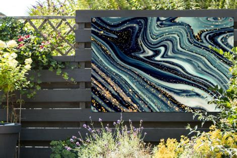 Tuinposter Marmer Goud Blauw Glitter Marmerlook Abstract