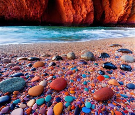 Seixos Coloridos Na Praia Foto Premium