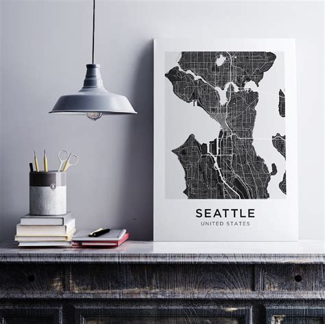 Seattle Map Print Printable Seattle Map Seattle City Map Etsy