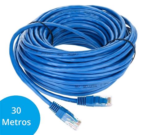 Cabo De Rede Rj45 Montado 30 Metros P Internet Cat 5 Lan Azul