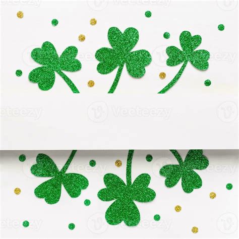 Green Glitter Shamrocks And Confetti Pattern Background Elegant St