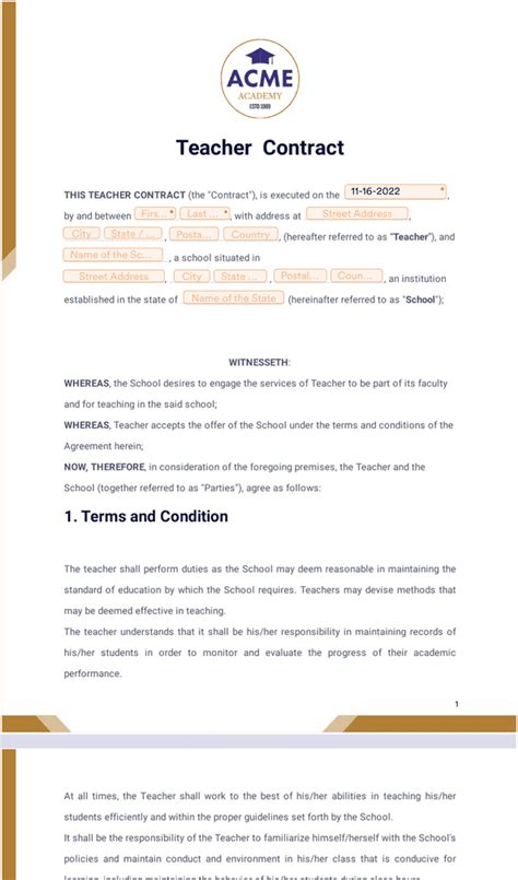 Teacher Contract Sign Templates Jotform