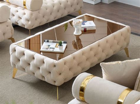 Casa Padrino Luxury Chesterfield Coffee Table Cream Gold Brown 140