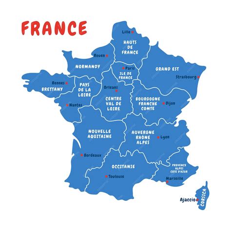 Mappa Politica Della Francia Con Regioni Francesi Illustrazione