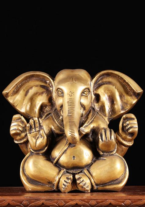 Adorable Brass Ganapathi Sculpture In Abhaya Mudra With Large Ears