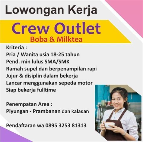 Lowongan Kerja Crew Outlet Di Boba Milktea Lokerjogja Id