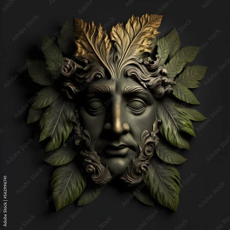 Baroque Statue Acanthus Leaf Face Greenman Face Male Portrait Male Dryad Celtic Cernunnos