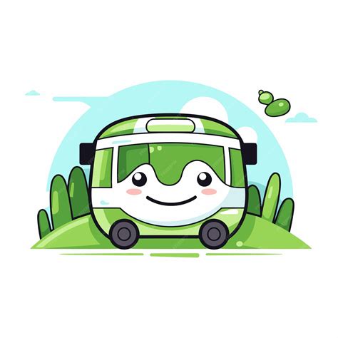 Premium Vector | Cute green bus cartoon character in the park Vector illustration