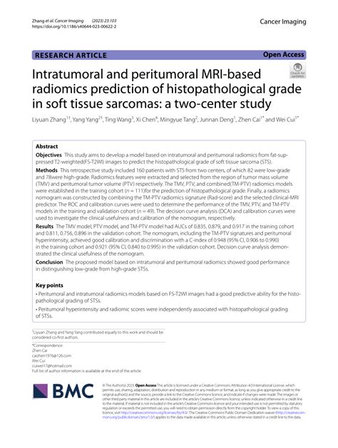 PDF Intratumoral And Peritumoral MRI Based Radiomics Prediction Of