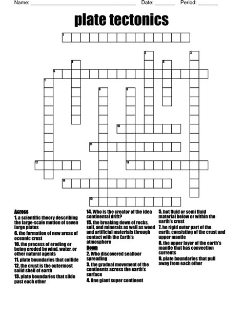 Plate Tectonics Crossword Wordmint