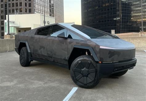 Dark Grey Black Camo Wrapped Cybertruck Looks Awesome Tesla