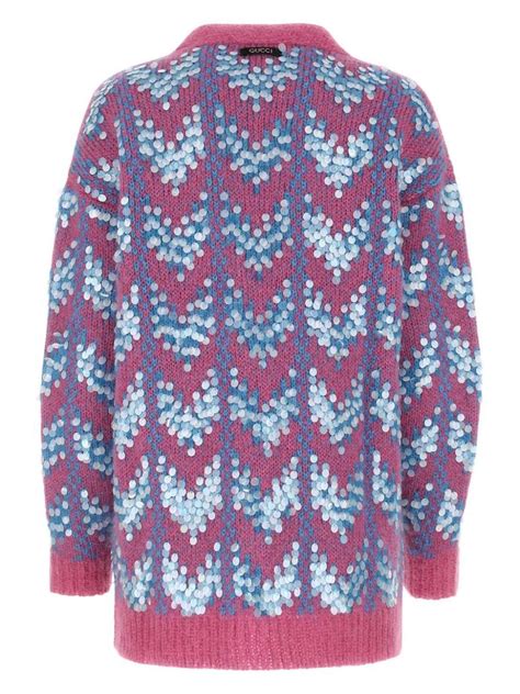 Gucci Sequinned Chevron Knit Cardigan Blue FARFETCH