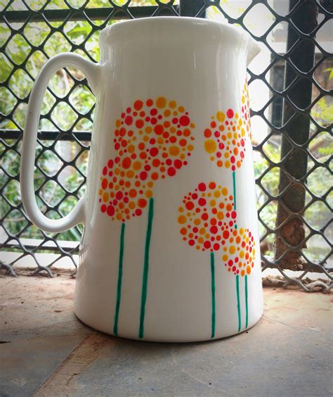 Large Water Jug With Hand Painted Dot Motif Flowers Pottery Painting Pottery Painting Ideas